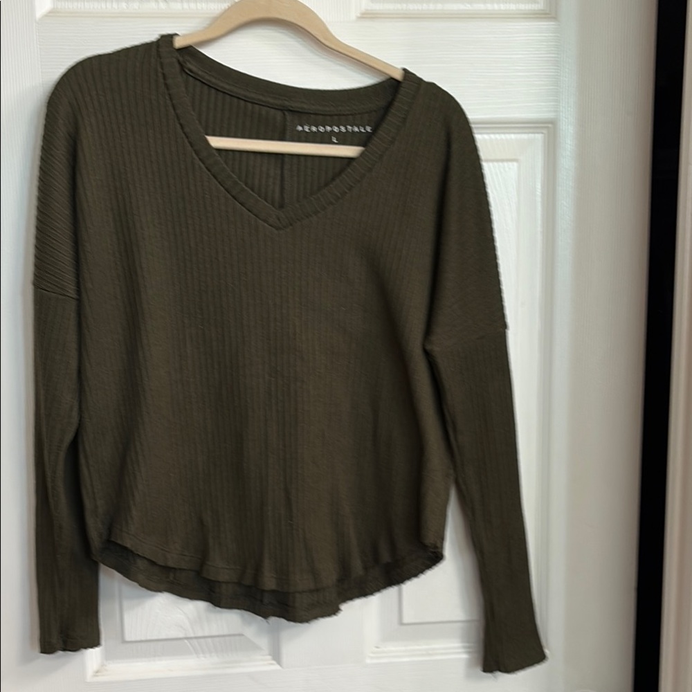 Aeropostale Olive Green Ribbed Blouse